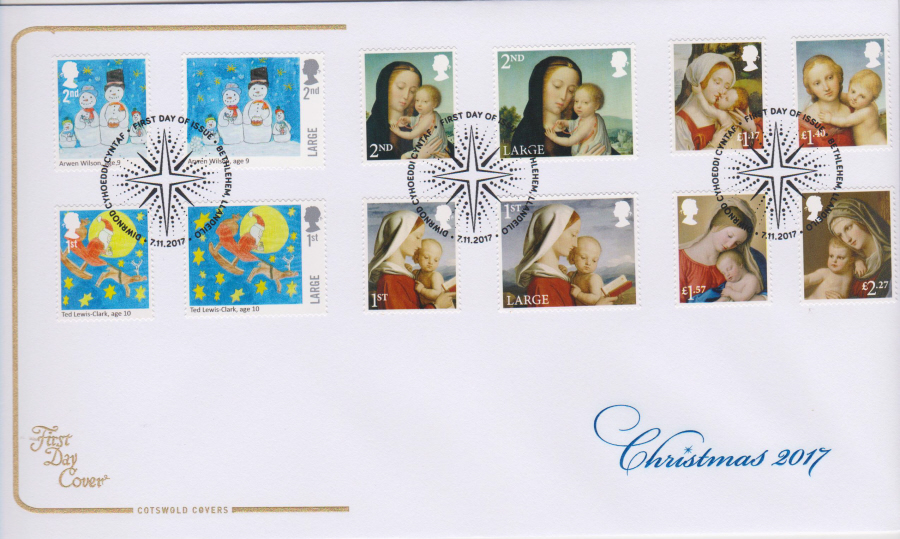 2017 Christmas FDC SET - COTSWOLD- Bethlehem, Llandeilo (Star) Postmark